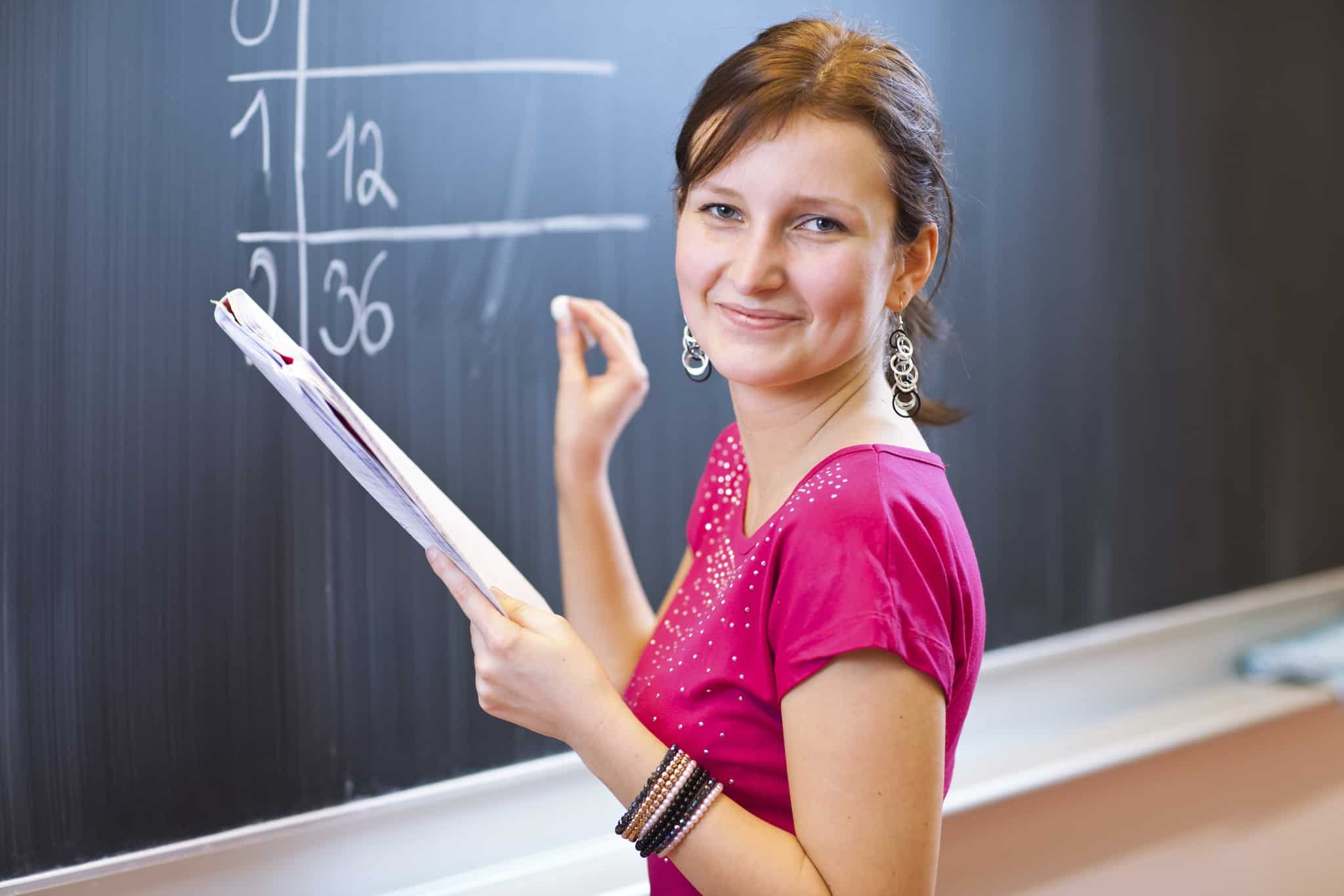 A Caucasian female math teacher