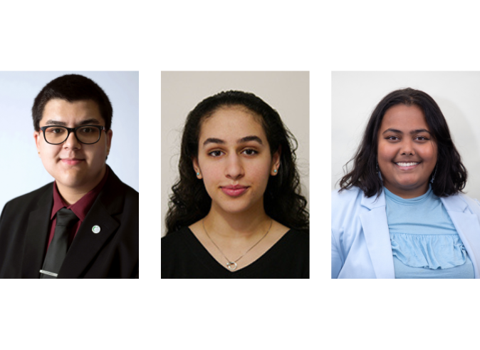 From left to right, the recipients of the 2023 OPSBA-PBC Scholarship are: Isaiah Shafqat, Kenzy Soror and Vaishnave Raina.